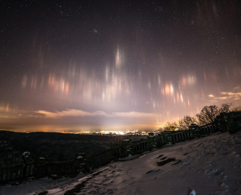 Light Pillars over Morgantown, WV - From Coopers Rocks Overlook