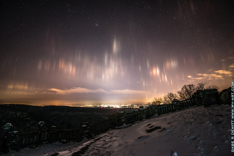 Juried Exhibition, Light Pillars over Morgantown, WV - From Coopers Rocks Overlook