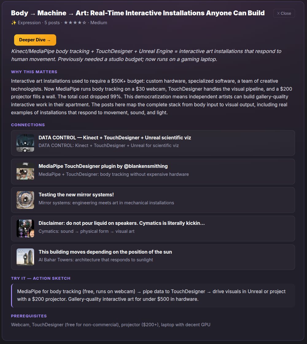 DejaViewed deep dive page about real-time interactive art installations